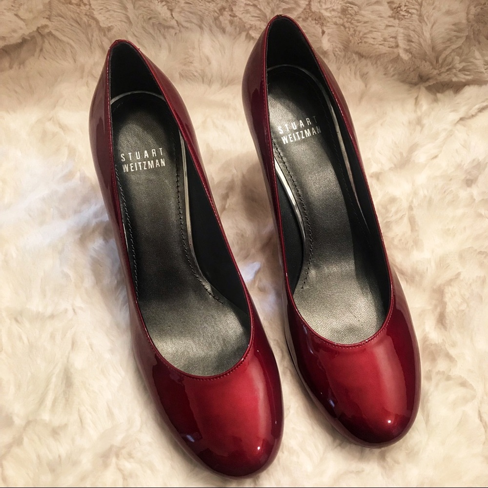 Ruby Red Stuart Weitzman Patent Leather Heels - image 3